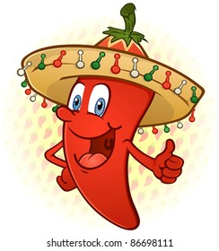 Sombrero Hot Chili Pepper Thumbs Up Cartoon Character