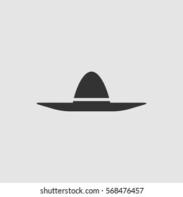 Sombrero icon flat. Black pictogram on grey background. Vector illustration symbol