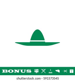 Sombrero icon flat. Green pictogram on white background. Vector illustration symbol and bonus button