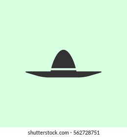 Sombrero icon flat. Grey vector symbol on green background