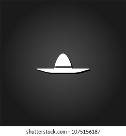 Sombrero icon flat. Simple White pictogram on black background with shadow. Vector illustration symbol
