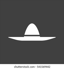 Sombrero icon flat. Vector white illustration isolated on black background. Flat symbol