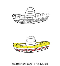 Sombrero icon. Hand drawn ink graphic sketch monochrome and colorful art design stock vector illustration for web, for print