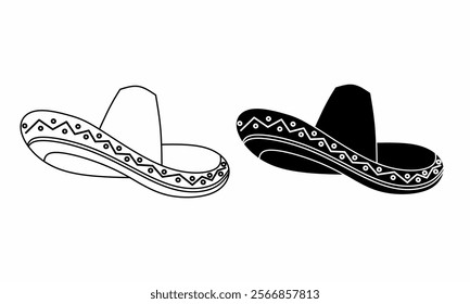 sombrero icon outline of a traditional Mexican sombrero hat in silhouette style, featuring wide brim and classic curves, perfect for cultural or celebratory designs