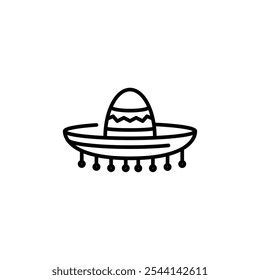 Ícone Sombrero. Simples esboço de um tradicional chapéu mexicano. Ideal para uso em web design, aplicativos e mídias sociais relacionadas a celebrações culturais, festivais ou viagens. Ilustração vetorial