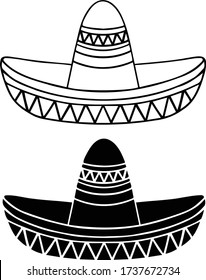 Sombrero Line Drawing & Silhouette - Vector Illustration