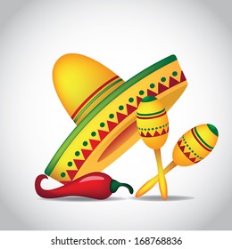 Sombrero, maracas and jalapeno. EPS 10 vector, grouped for easy editing. No open shapes or paths.