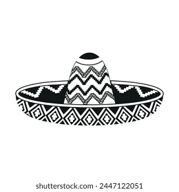 Sombrero. Mexican hat black icon. Cinco De Mayo symbol. Flat logo isolated on white. Vector illustration. 