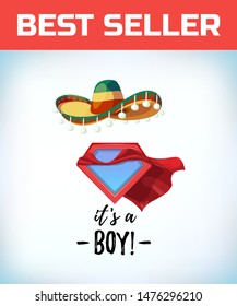 Sombrero Mexican hat. Its a boy in vintage style. Comic style. Cartoon Vector illustration.