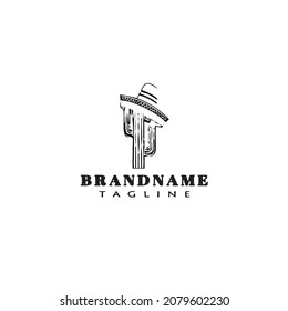 sombrero or mexican hat with cactus logo cartoon icon design template black modern isolated vector illustration