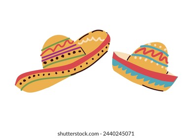 Sombrero mexican hat illustration set. Traditional Mexican costume elements. Vector illustration can used for greeting card for mexican holidays, cinco de mayo, carnival. 