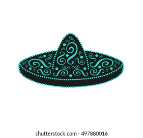 Sombrero, Mexican hat, isolated vector with ornament details 