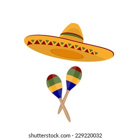 Sombrero, mexican hat, maracas vector, sombrero vector, mexico