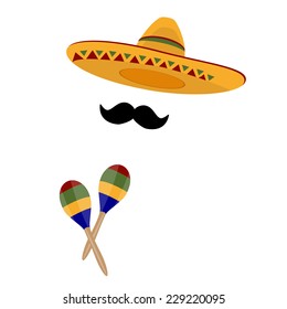 Sombrero, mexican hat, maracas , sombrero vector, mustache vector