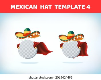 Sombrero Mexican hat. Masquerade costume headdress. Carnival or Halloween mask. Cartoon Vector illustration. Red cape. Cartoon template.