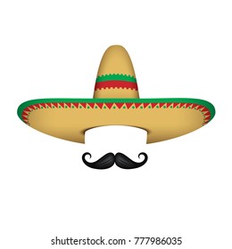 Sombrero - Mexican hat and mustache - vector illustration isolated on white