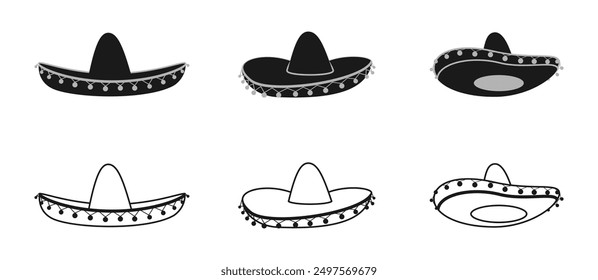 sombrero mexikanische Hut, Vektorgrafik einzeln auf weißem Hintergrund.