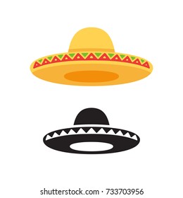 Sombrero, icono o logo del vector de sombrero mexicano en color y blanco y negro. Ilustración de estilo vectorial plano.