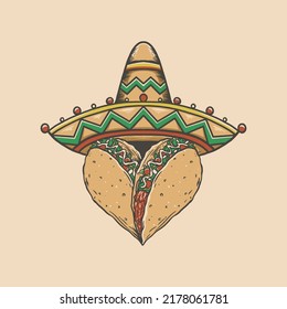 Sombrero Mexican Love Taco Logo Vector