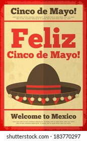 Sombrero. Mexican Posters in Retro Style. Cinco de Mayo. Vector Illustration.