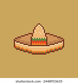 Sombrero mexico hat in pixel art  style illustration