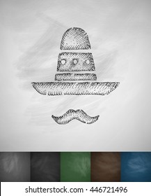 sombrero and mustache icon. Hand drawn vector illustration