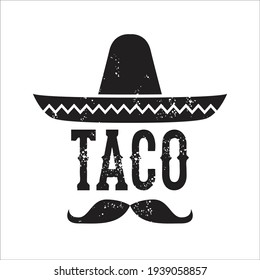 sombrero and mustache mexican food taco logo icon vector illustration