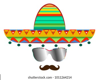 Sombrero and mustache with sun glasses icon template, vector isolated