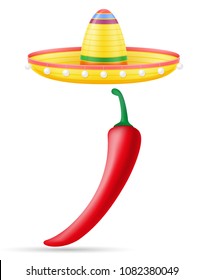 sombrero national mexican headdress and peper vector illustration isolated on white background