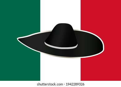 Sombrero on the background of the Mexican flag. Vector illustration on the theme of tourism, customs, national dress.