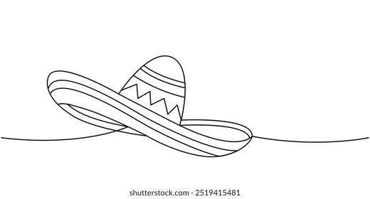 Sombrero one line continuous drawing. Mexican hat. Vector linear illustration.