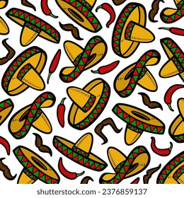 Sombrero pattern, background set. Collection icon sombrero. Vector