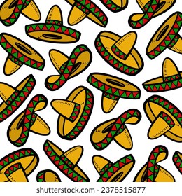 Sombrero pattern, background set. Collection icon sombrero. Vector