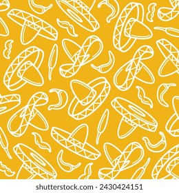 Sombrero pattern, background set. Collection icon sombrero. Vector