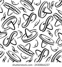 Sombrero pattern, background set. Collection icon sombrero. Vector