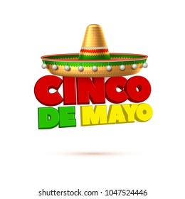 Sombrero realistic mexican hat. 3d cinco de mayo festival holiday celebration object. Spanish latin fiesta accessory, tradition headwear. Decorated vintage party symbol. Vector isolated illustration