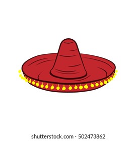 Sombrero Red. Mexico Hat. Traditional Mexican Clothing. An Isolated Object. Vector Illustration