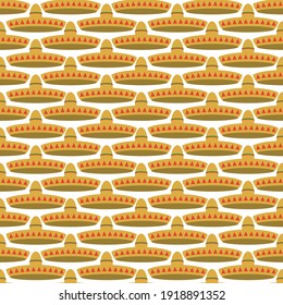 Sombrero seamless pattern isolated. Flat vector stock illustration. Mexican sombrero hat. Texture with a headdress in mexico for printing on fabric. Mexican pattern with sombrero