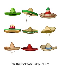 sombrero set cartoon. hat mexico, party holiday, fiesta traditional sombrero sign. isolated symbol vector illustration