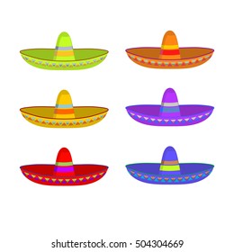 Sombrero set. Colorful Mexican hat ornament. National cap Mexico
