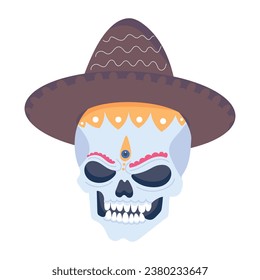 Sombrero skull flat icon design 