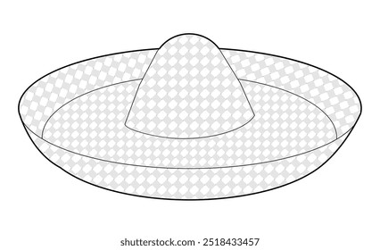 Sombrero Straw Hat. Summer Head Fashion accessory cap with wide brim clothing technical illustration. Vector headgear for Men, women, unisex style, flat template CAD mockup sketch outline isolated