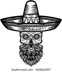 Sombrero sugar skull design with modern look and show on isolated white background. 