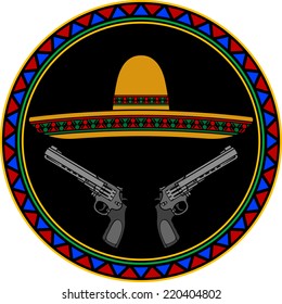 sombrero and two pistols. second variant. vector illustration
