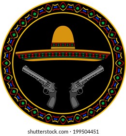 sombrero and two pistols. vector illustration