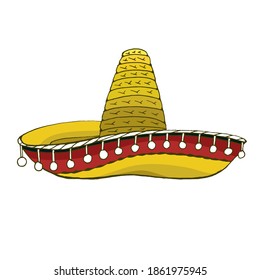Sombrero. Vector vintage hatching color illustration. Isolated on white