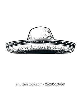 Sombrero. Vintage black engraving illustration. Isolated on white background. Hand drawn design element for label and poster