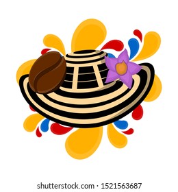 Sombrero vueltiao with coffee bean and flower. Representative image of colombia - Vector