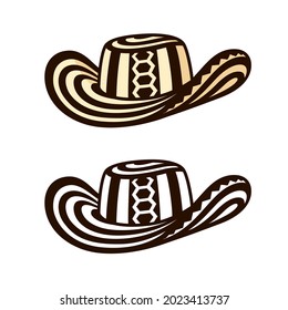 Sombrero Vueltiao, traditional Colombian hat. Black and white and color drawing, vector clip art illustration.