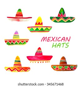 sombreros collection watercolor set isolated on white background